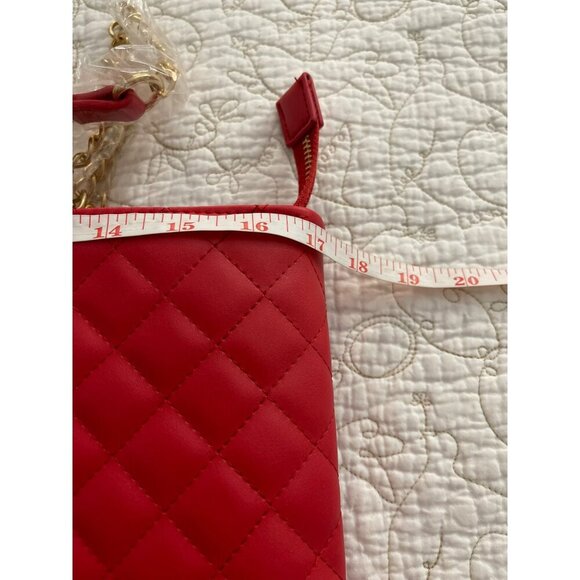 Badgley Mischka Vegan Leather Quilted Red Chain Strap Tote Bag With Gold Accents - Picture 7 of 8